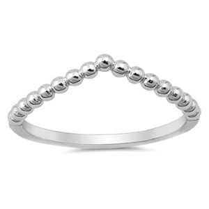 Sterling Silver V Shape Beaded Ring – 2 mm Face Height – Size 7